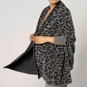 Barefoot Dreams Gray Leopard Print Open-Front Women’s Sweater